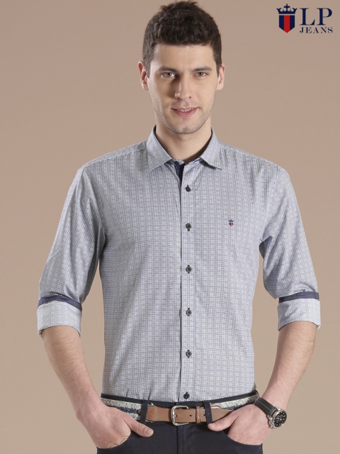 

Louis Philippe Jeans Navy & White Printed Casual Shirt, Navy blue