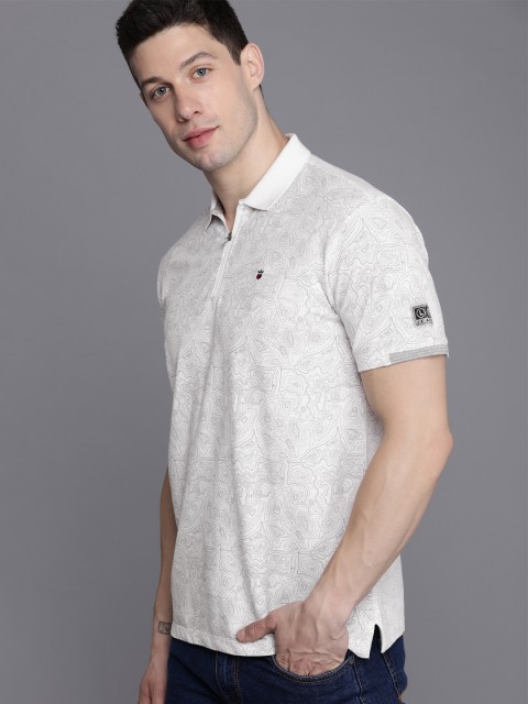 

Louis Philippe Jeans Men Off-White & Grey Pure Cotton Printed T-shirt
