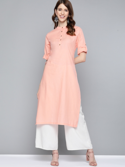 

HERE&NOW Women Pink Solid Straight Kurta