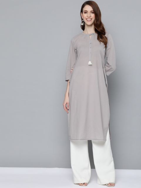 

HERE&NOW Women Grey Pure Cotton Solid Straight Kurta