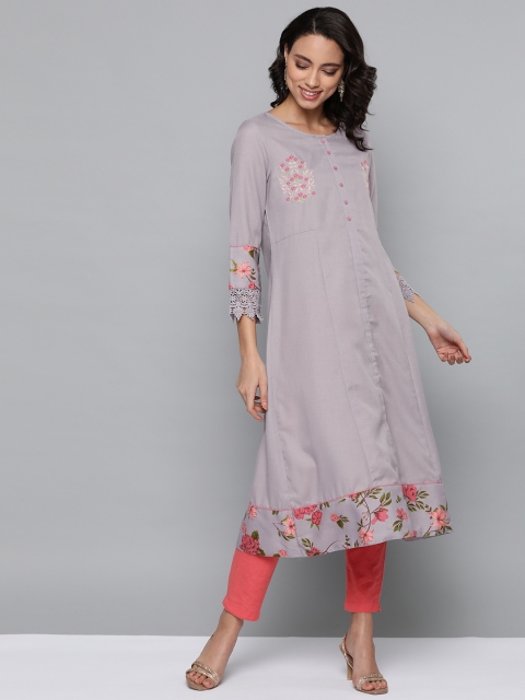 

HERE&NOW Women Taupe Yoke Design A-Line Kurta