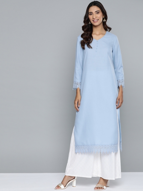 

HERE&NOW Women Blue Solid Kurta