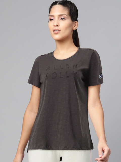 

Allen Solly Woman Women Charcoal Grey Printed Round Neck Pure Cotton T-shirt
