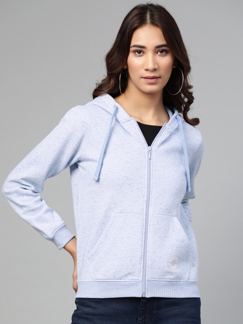

Allen Solly Woman Blue & Off-White Striped Hooded Sweatshirt with Grindle Effect