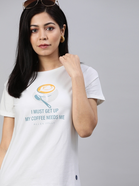 

Allen Solly Woman Women Off-White Printed Round Neck T-shirt