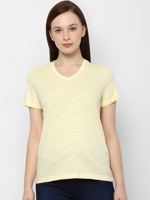 

Allen Solly Woman Women Yellow Printed V-Neck Pure Cotton T-shirt