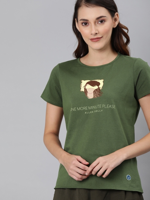 

Allen Solly Woman Women Olive Green Printed Round Neck T-shirt