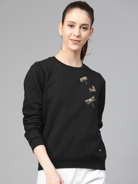 

Allen Solly Woman Black Solid Sweatshirt with Embroidered & Beaded Detail