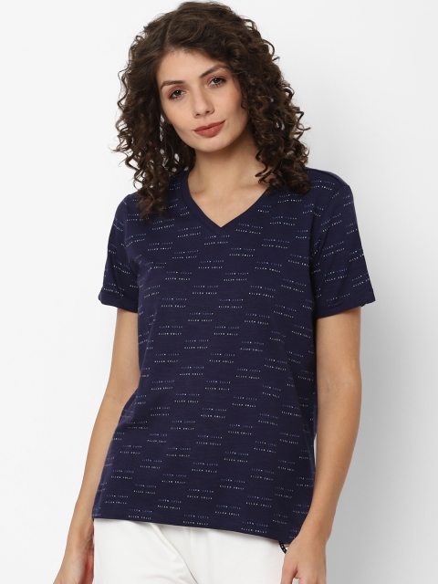 

Allen Solly Woman Women Navy Blue Typography Printed V-Neck T-shirt
