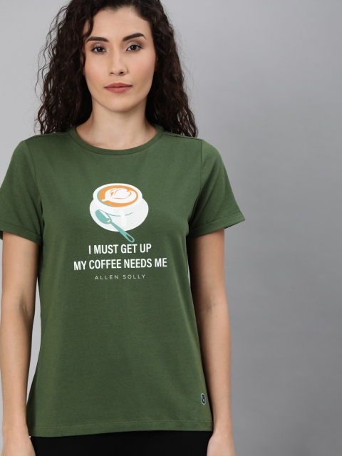 

Allen Solly Woman Women Olive Green Printed Round Neck T-shirt
