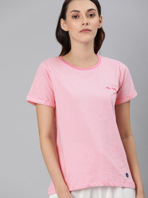 

Allen Solly Woman Women Pink White Striped Round Neck Pure Cotton T-shirt