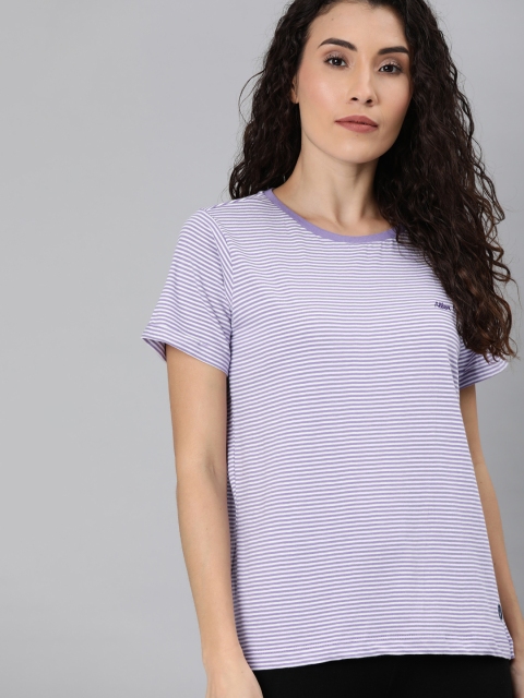 

Allen Solly Woman Women Purple & White Striped Round Neck T-shirt