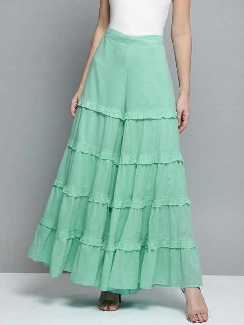 

HERE&NOW Women Green Solid Tiered Sharara