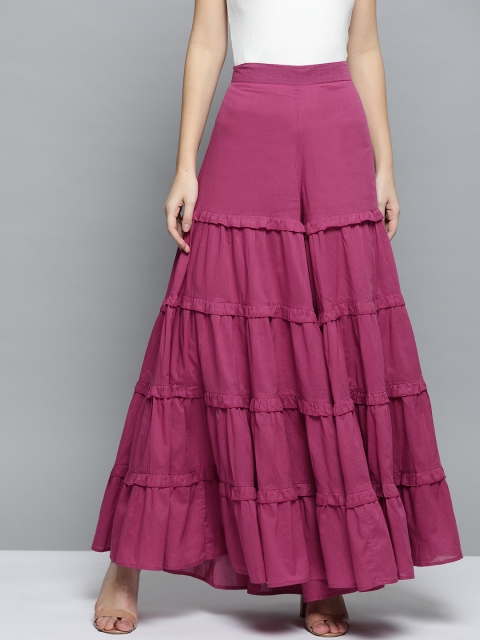 

HERE&NOW Women Pink Solid Tiered Sharara
