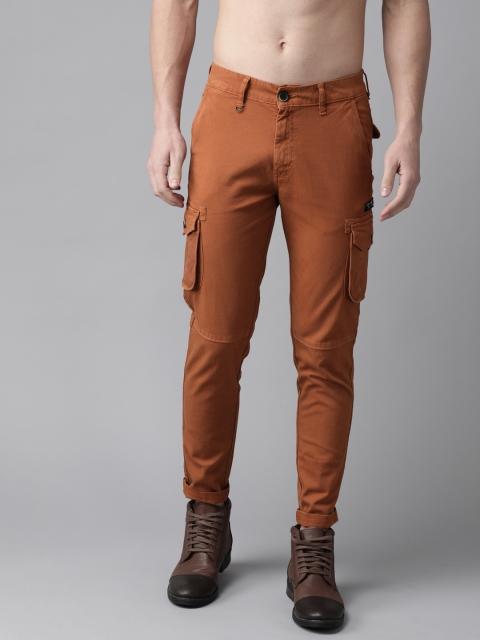 

Roadster Men Rust Brown Solid Regular Fit Solid Cargos