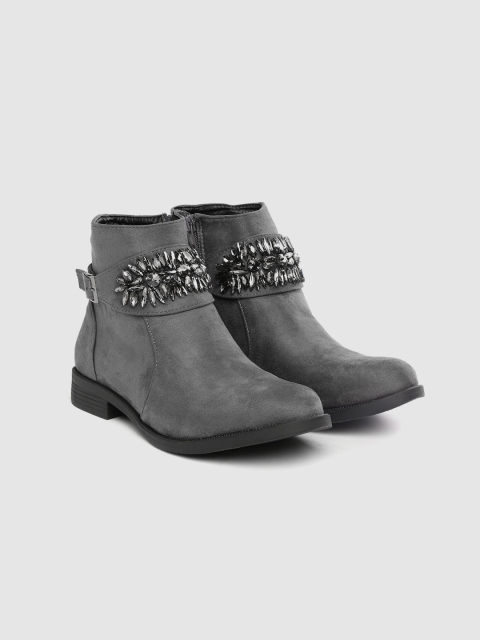 

Lavie Women Charcoal Grey Embellished Mid-Top Flat Boots