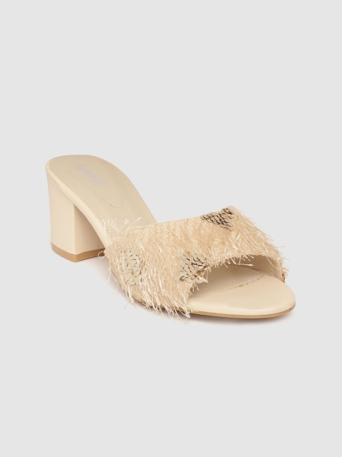 

Lavie Women Beige Fringed & Sequinned Block Heels