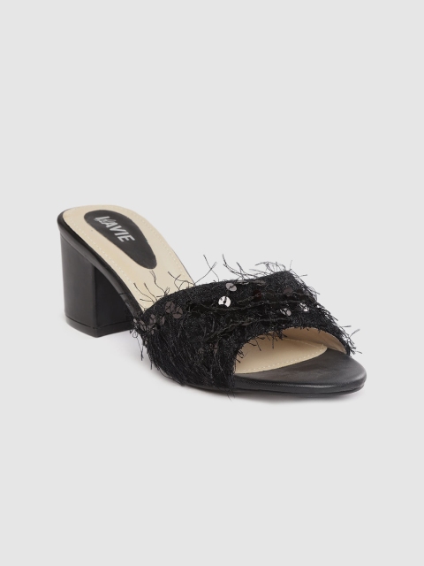 

Lavie Women Black Fringed & Sequinned Block Heels