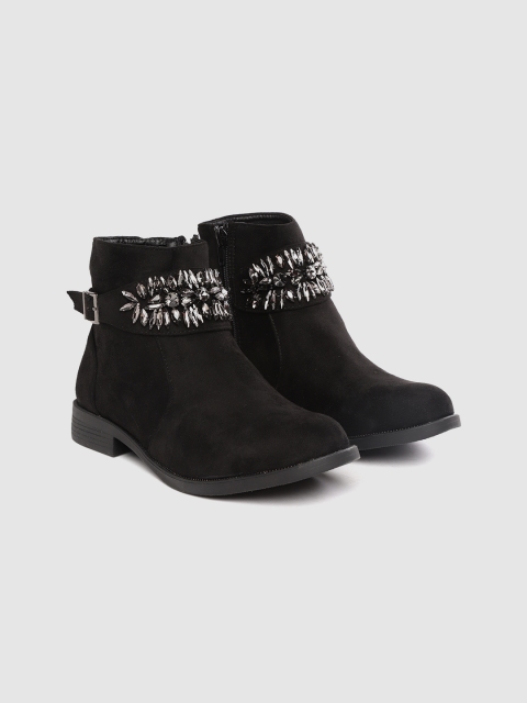 

Lavie Women Black Embellished Mid-Top Flat Boots
