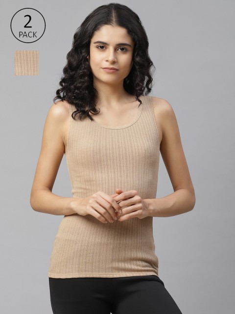 

Marks & Spencer Women Pack of 2 Nude-Coloured Self Design Thermal Tank Top