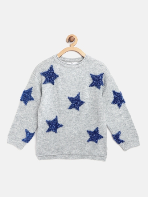 

Marks & Spencer Girls Grey Melange & Navy Self-Design Fuzzy Sweater