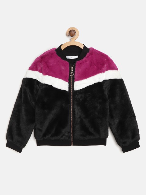 

Marks & Spencer Girls Black & Purple Colourblocked Faux Fur Bomber Jacket