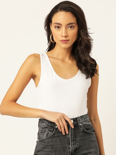 

20Dresses Women White Solid Stretchable Bodysuit