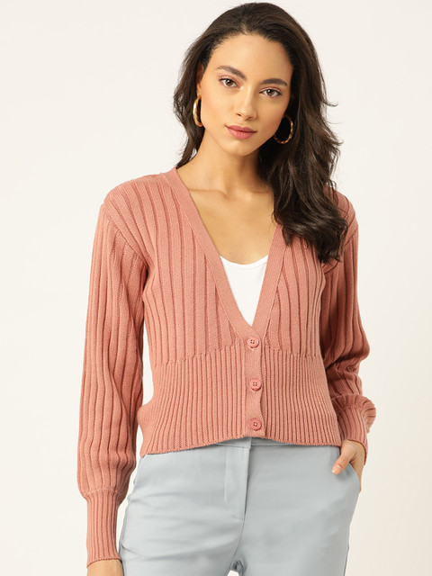 

20Dresses Women Pink Self-Striped Cardigan Sweater