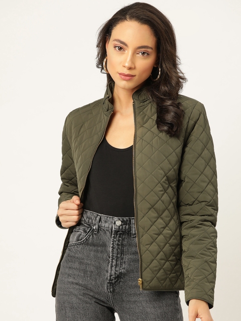 

20Dresses Women Olive Green Solid Quilted Jacket