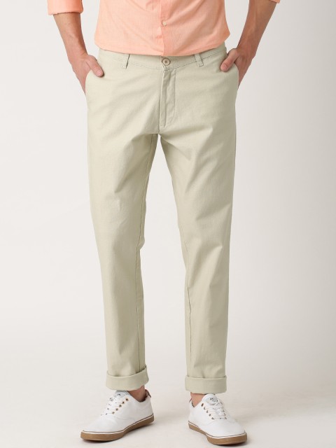 

ETHER Beige Linen Regular Fit Casual Trousers