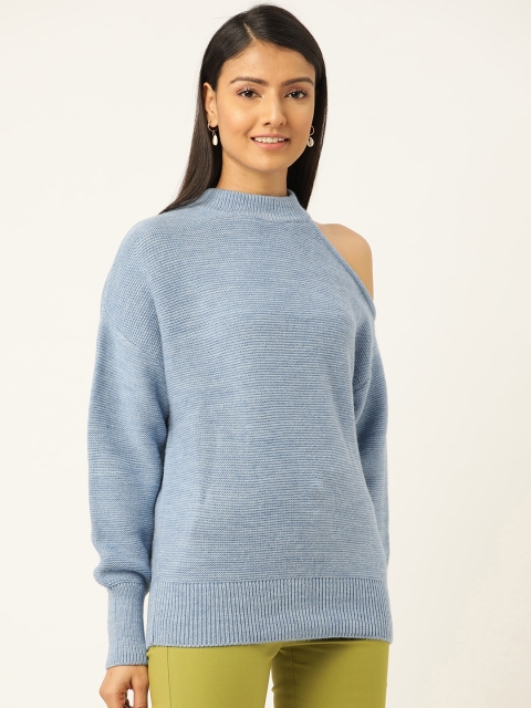 

20Dresses Women Blue Solid One-Shoulder Pullover Sweater