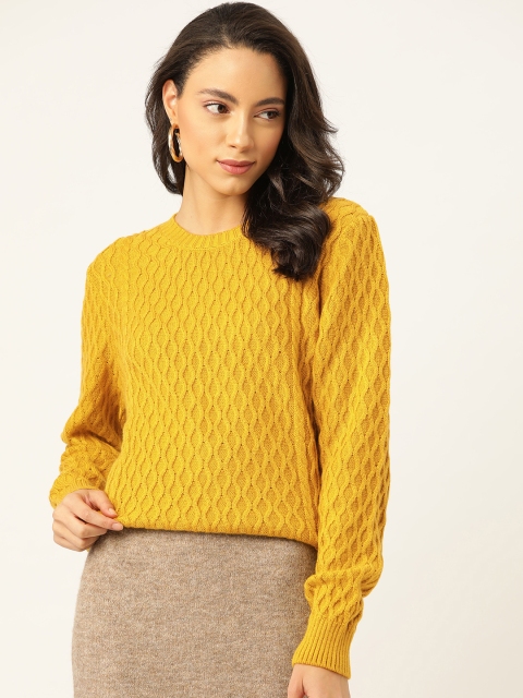 

20Dresses Women Mustard Yellow Self Design Pullover