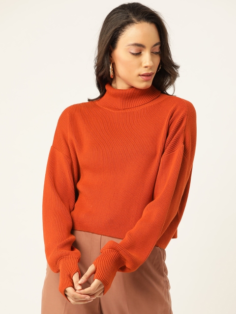 20Dresses Women Rust Orange Ribbed Boxy Pullover Sweater