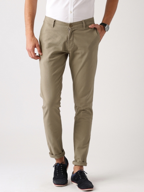 

ether Men Khaki Casual Slim Fit Cotton Linen Trousers
