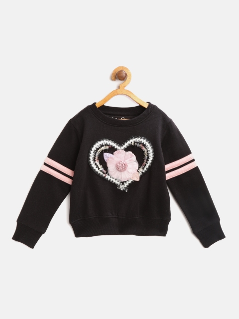 

White Snow Girls Black Applique Sweatshirt