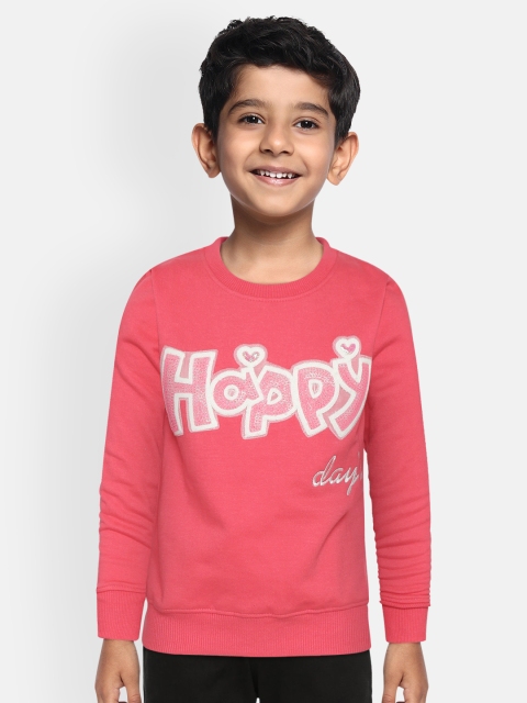 

White Snow Girls Pink & White Self-Design Sweatshirt