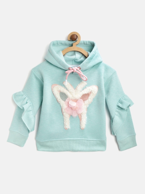

White Snow Girls Blue Applique Hooded Sweatshirt