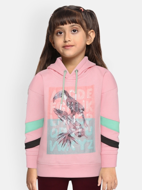 

White Snow Girls Pink & Sea Green Sequinned Hooded Sweatshirt