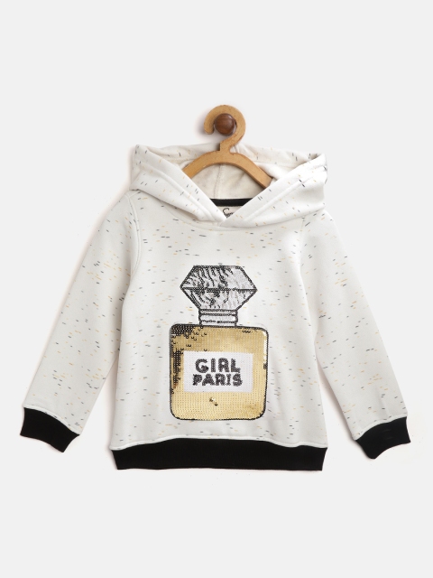 

White Snow Girls Off-White Sequinned Hooded Sweatshirt