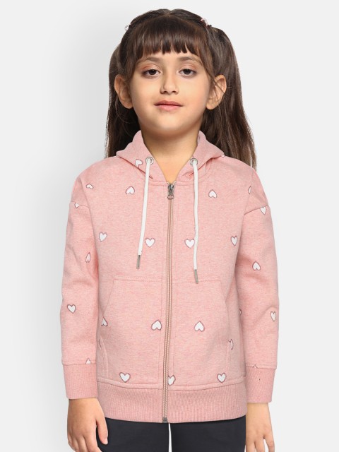 

White Snow Girls Pink & White Heart Printed Hooded Sweatshirt