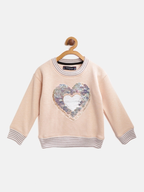 

White Snow Girls Peach-Coloured Flip Sequinned Sweatshirt