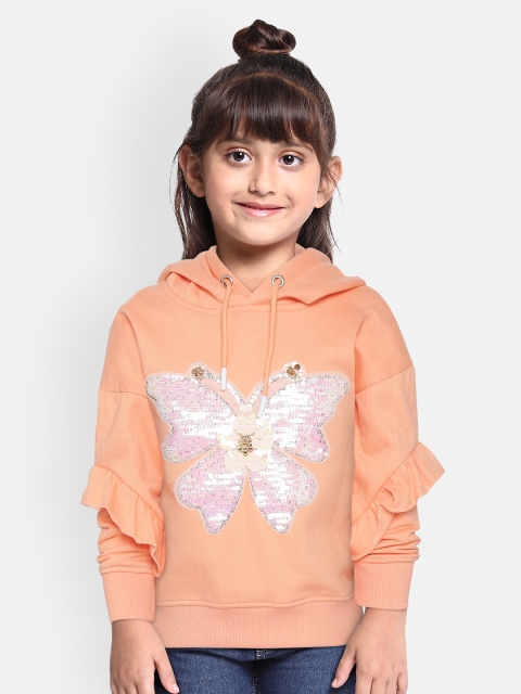 

White Snow Girls Peach-Coloured Sequinned Hooded Sweatshirt