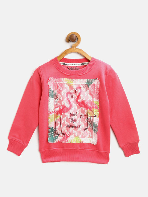

White Snow Girls Coral Pink Flamingo Print Sweatshirt