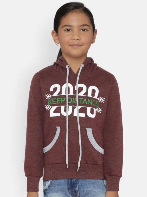 

SINI MINI Girls Maroon Printed Hooded Sweatshirt