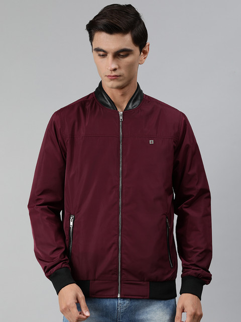 

Louis Philippe Jeans Men Maroon Solid Bomber Jacket