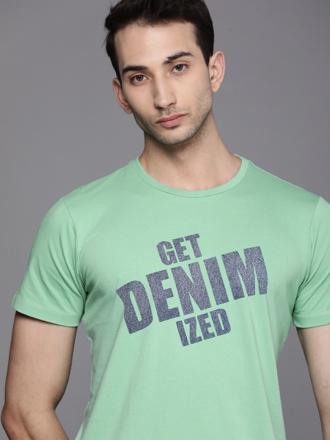 

Louis Philippe Jeans Men Green Typography Printed Pure Cotton T-shirt