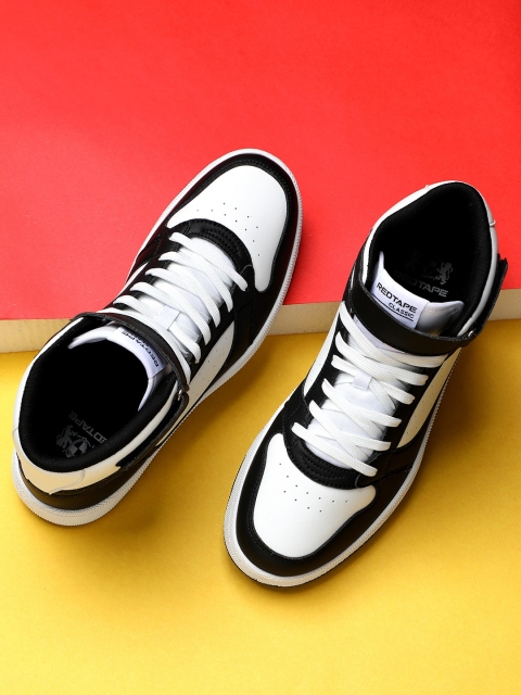 

Red Tape Men Black & White Colourblocked Synthetic Mid-Top Sneakers