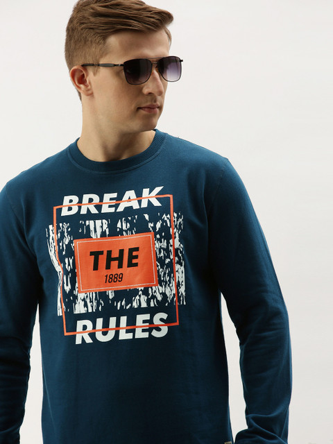 

PETER ENGLAND UNIVERSITY Men Navy Blue Printed Sweatshirt
