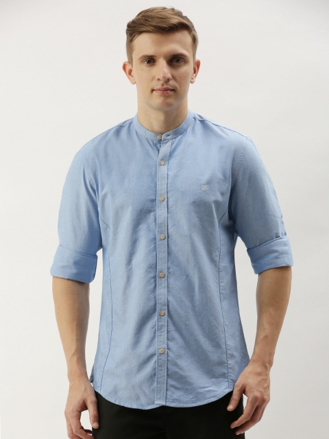 

PETER ENGLAND UNIVERSITY Men Blue Solid Super Slim Fit Casual Shirt
