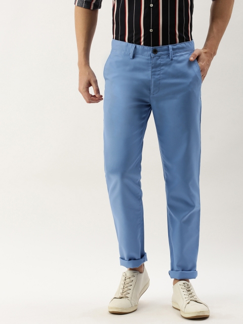 

PETER ENGLAND UNIVERSITY Men Blue Slim Fit Solid Regular Trousers